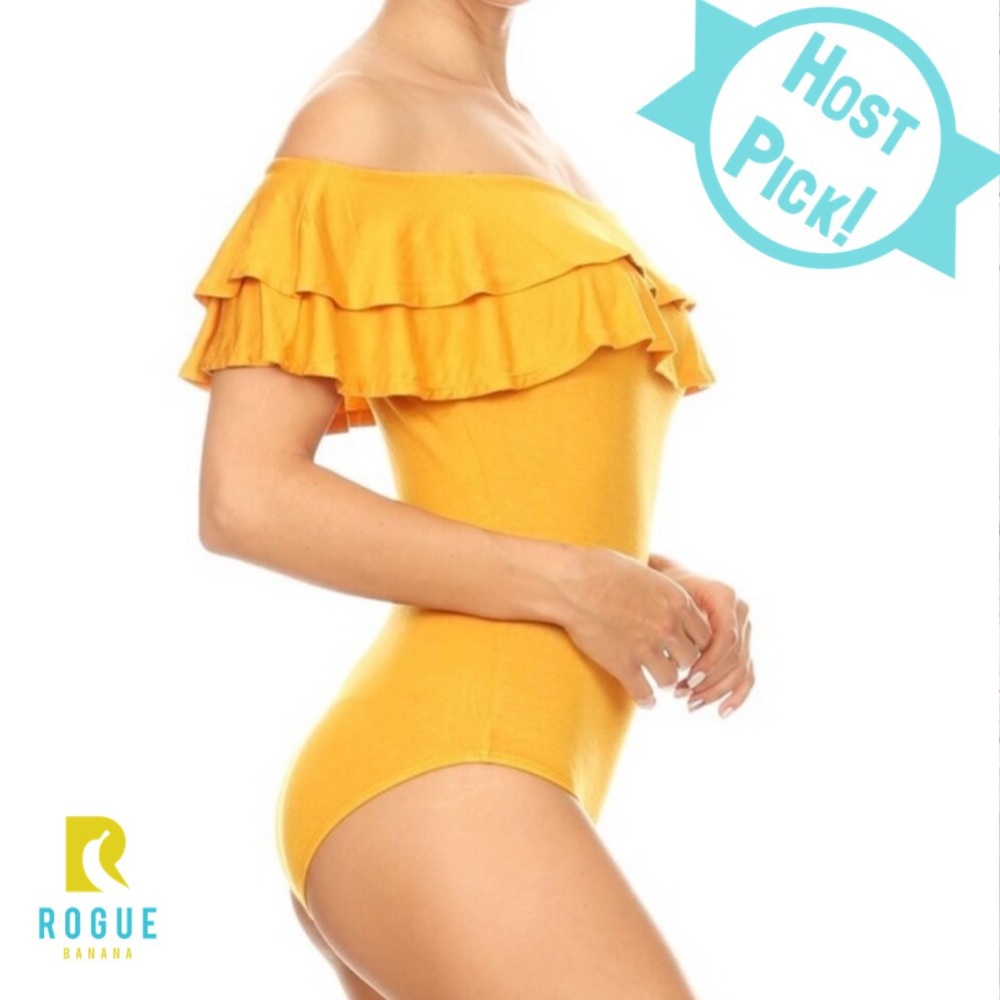 🆕🔆Golden Yellow Off Shoulder Ruffle Bodysuit!🔆